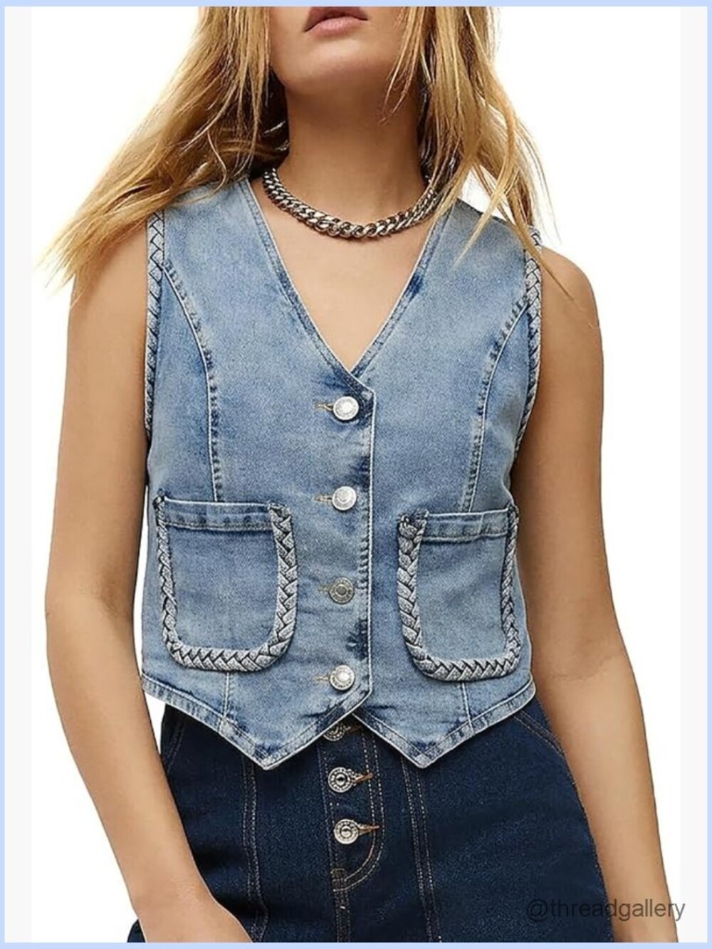 Sleeveless Crop Denim Vest Fitted Western Corset Jean Shirt with Pockets Button